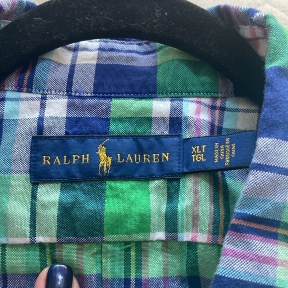 Ralph Lauren Classic Vibrant Green/Blue/Pink Casual Long Sleeve Button Down - Picture 7 of 8